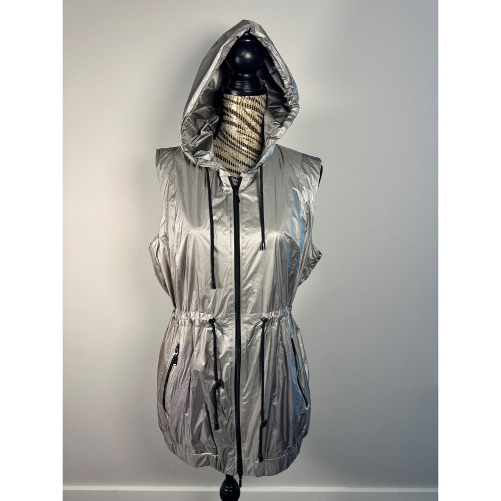 Anatomie Mela Windbreaker Silver Metallic Hooded Vest Jacket Women's Large